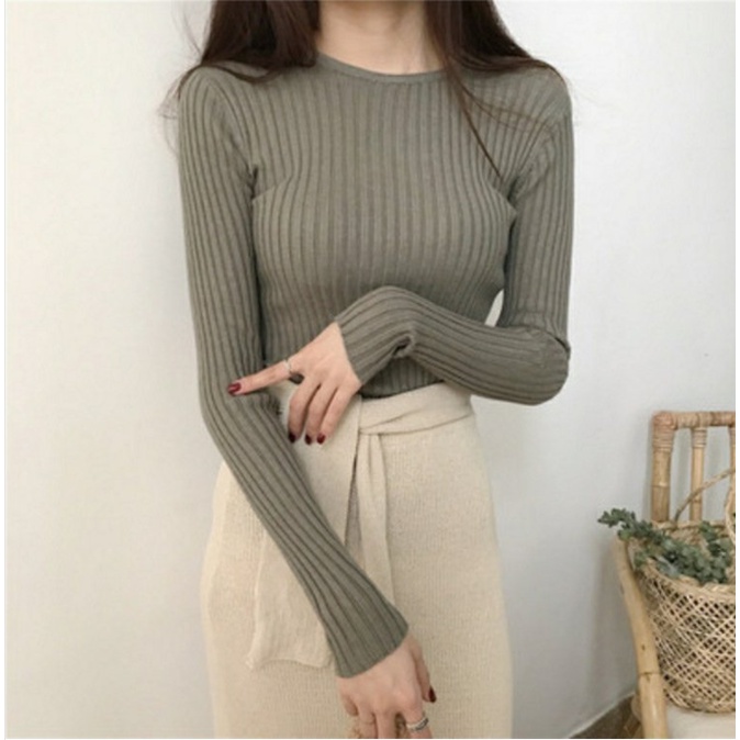 【Diskon Spesial】Sweater Rajut Lengan Panjang Kerah Setengah Tinggi Wanita Korea