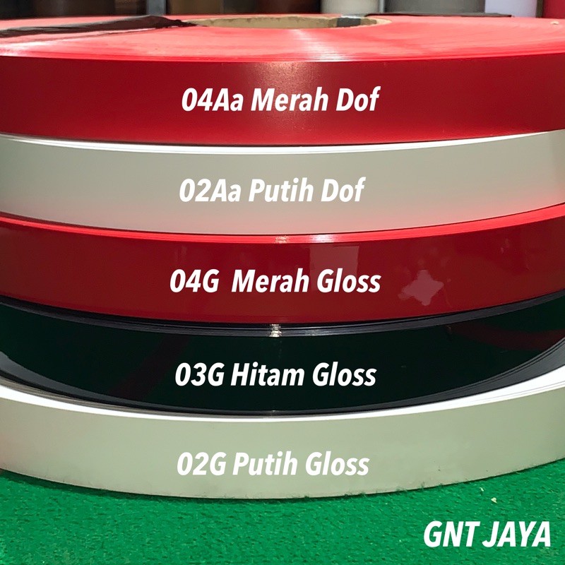 EDGING TACO PVC HPL 42mm tebal 1mm pinggiran 4cm Gloss Dof glosy dov kilap gnt hitam putih merah pvc