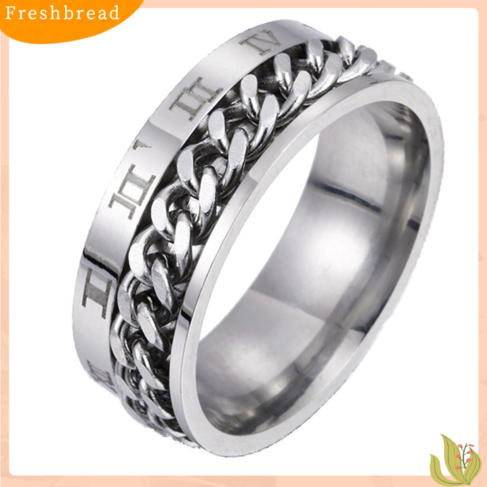 Fresh| Cincin Titanium Steel Model Rantai Twist Angka Romawi Untuk Unisex