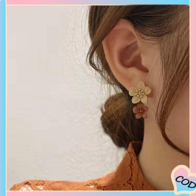 COD❤️Kontras warna Spray bunga cat anting-anting wanita kepribadian sederhana semua-pertandingan anting-anting-A.one