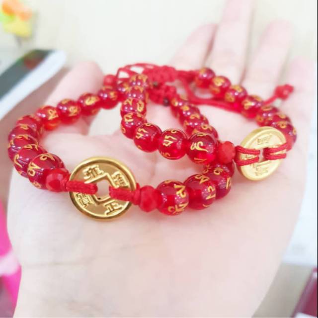 Gelang batu mantra emas hongkong HK 24 karat koin china kuno ASLI kado cowok cewek