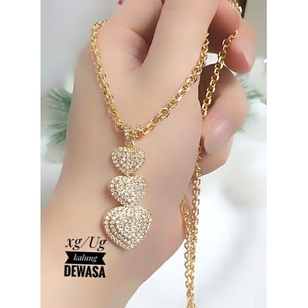 (SEP) Set Perhiasan Lapis Emas Xuping Kalung Liontin Berlian Love Susun 3 Silver Gold Modis Titanium