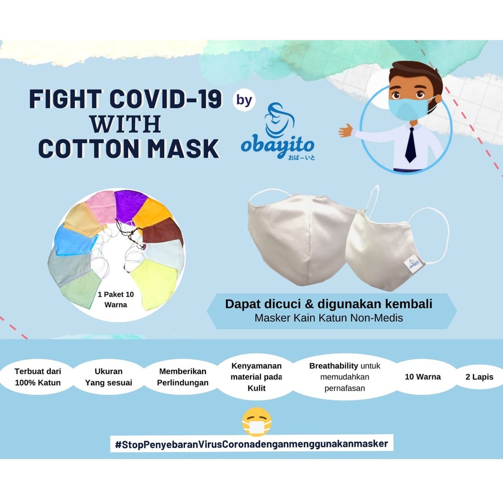 Obayito Cotton Mask Masker Kain Size Dewasa 2 Lapis Random