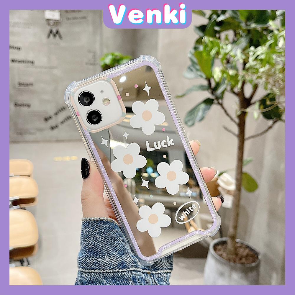 iPhone Case Acrylic HD Mirror Laser Airbag Shockproof Protection Camera Cute White Flowers Compatible For iPhone 11 iPhone 13 Pro Max iPhone 12 Pro Max iPhone 7 Plus iPhone xr