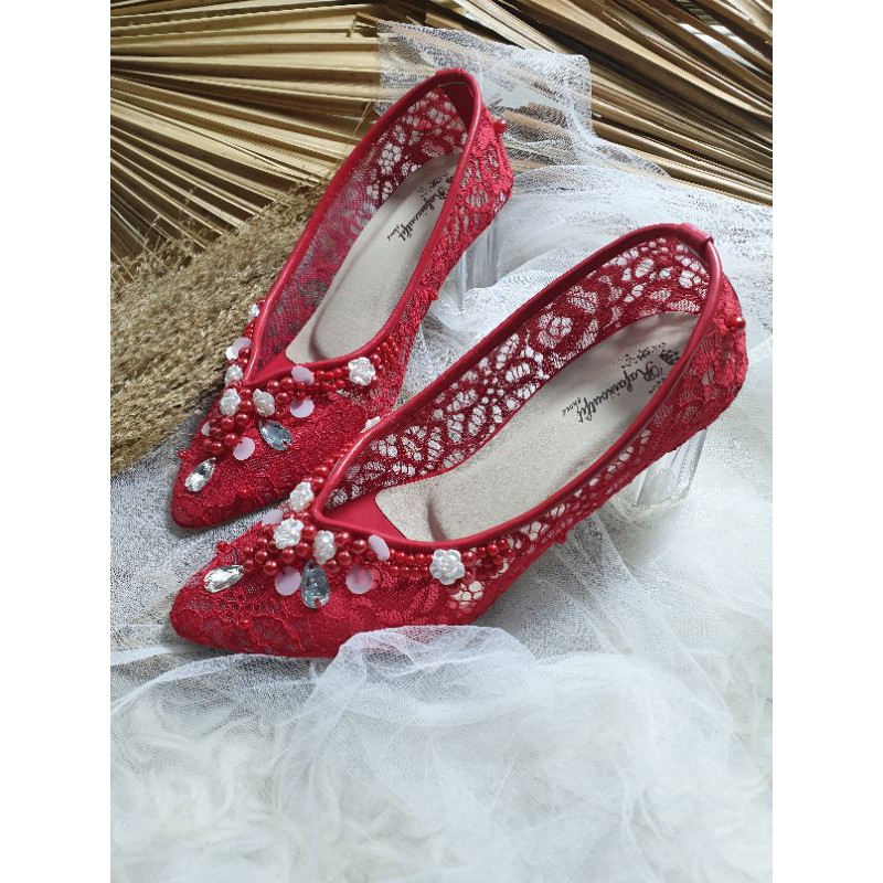 sepatu meruby merah sepatu wedding cantik bisa request warna tinggi 7cm