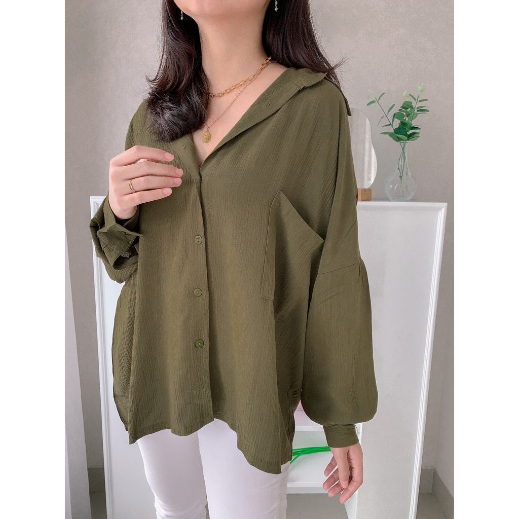 BEFAST - ZEC OOTD Kemeja Wanita AMIA / Sweet Kate RAYON DIAMOND Oversize Pocket Shirt / Atasan Lengan Panjang / Outfit Wanita Kerja/Kampus / Kemeja Polos Casual / OOTD Remaja Wanita Kekinian 2022 / Kemeja Bisa Di Jadikamn Outer / Termurah