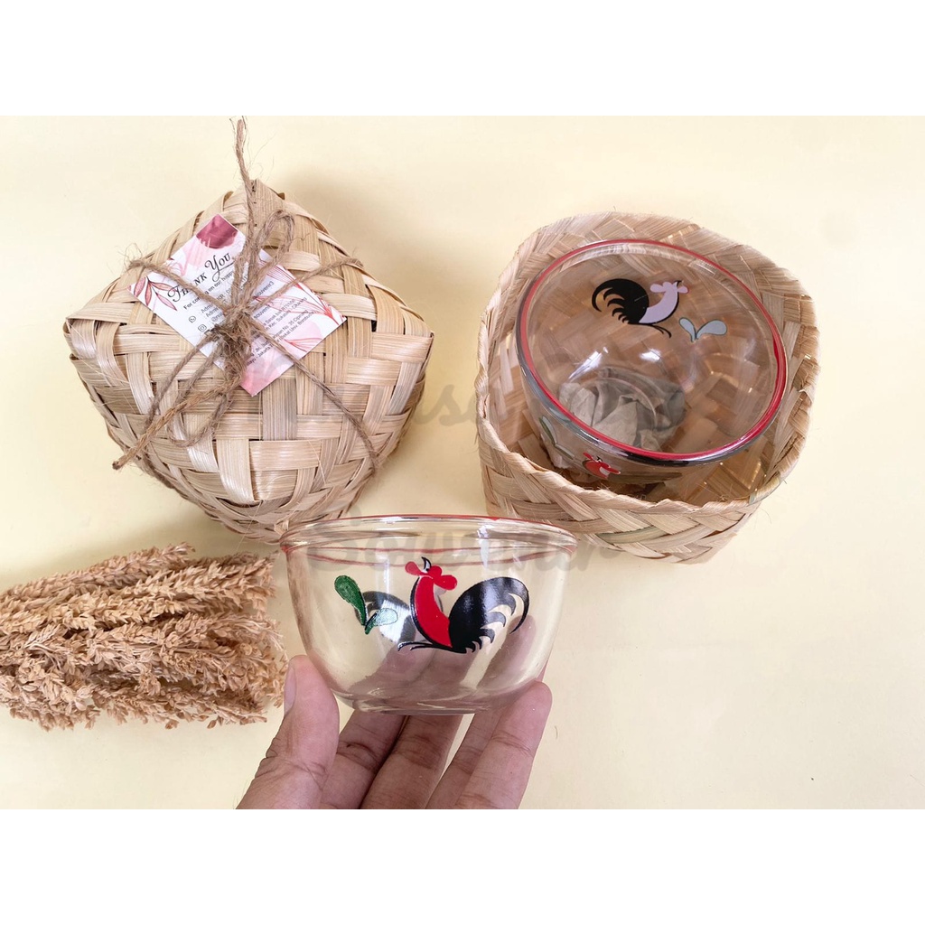 Souvenir Mangkok Kaca Mangkuk Sambal BIB3.75 Ayam Jago Mangkok Kobokan Kukuruyuk Mangkuk Beling Moti