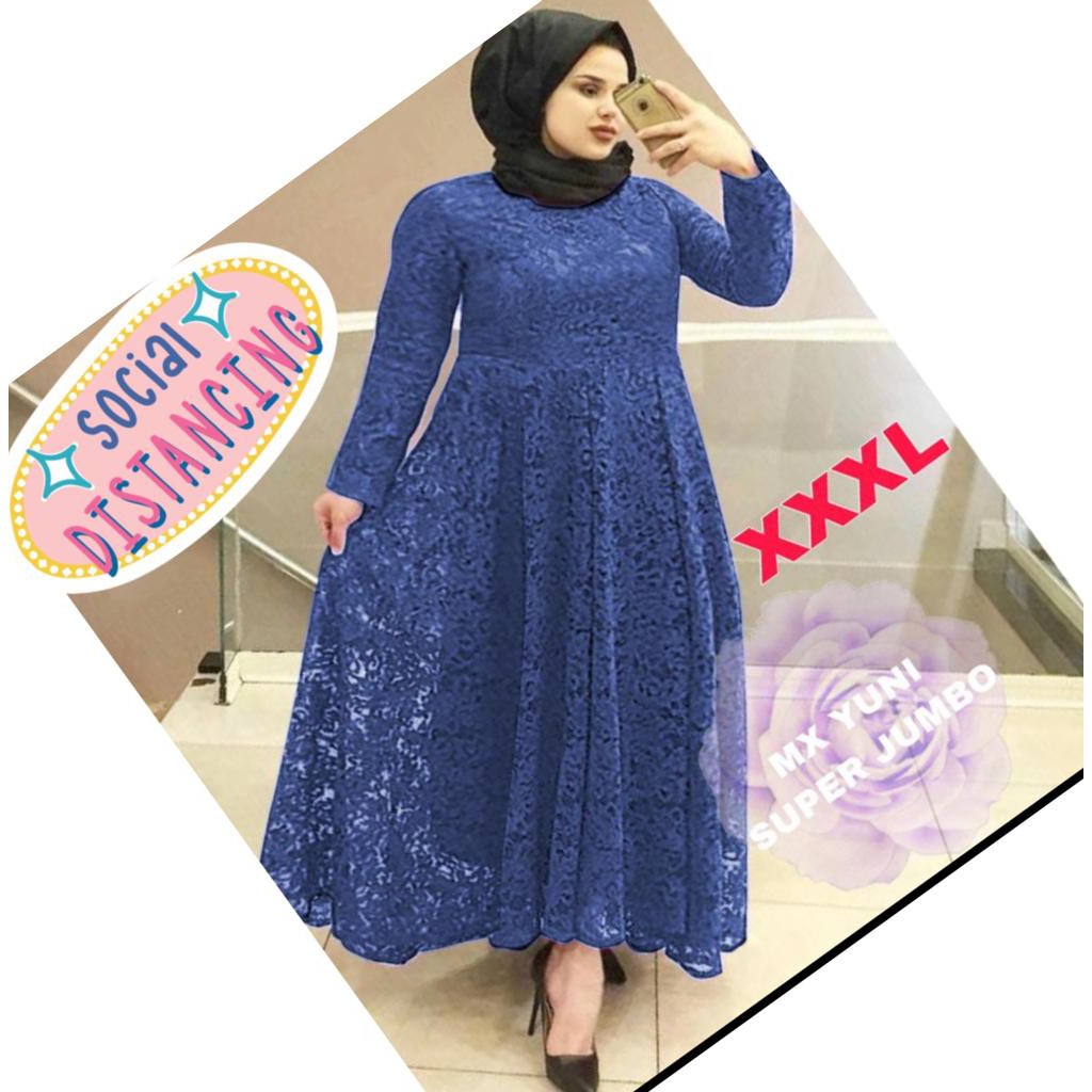 GAMIS YUNI 7 wrn JUMBO XXXL BUSUI BIGSIZE MAXI DRESS MUSLIM BRUKAT TULANG TIMBUL BROKAT CORNELI