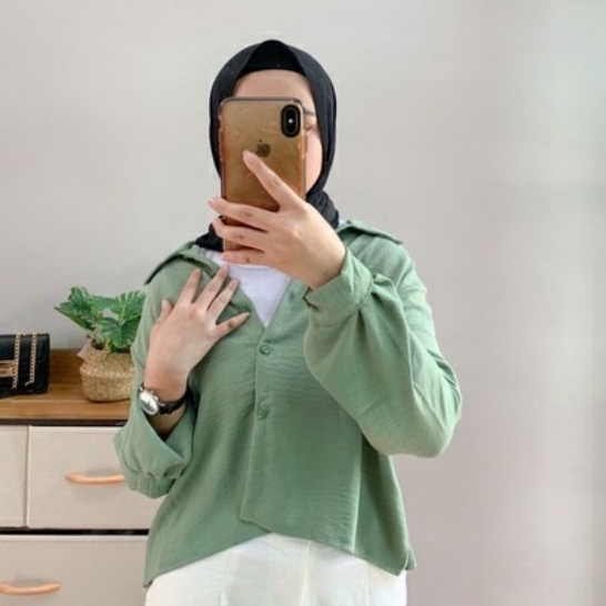 HANIN CROP AIRFLOW | KEMEJA CROP CRINKLE OVERSIZE | KEMEJA CRINKLE WANITA CROPTY