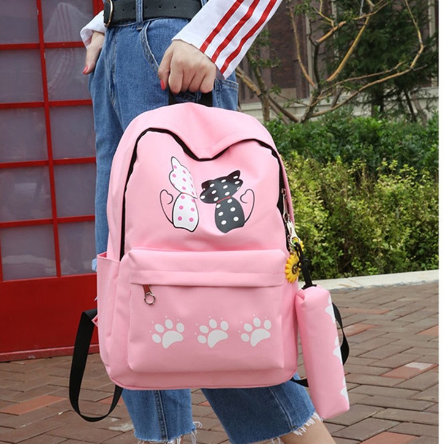 KSO_BAG - Tas Ransel Anak Wanita Terbaru 2021 Kekinian Backpack Kucing Kembar 4in1 Korean Style