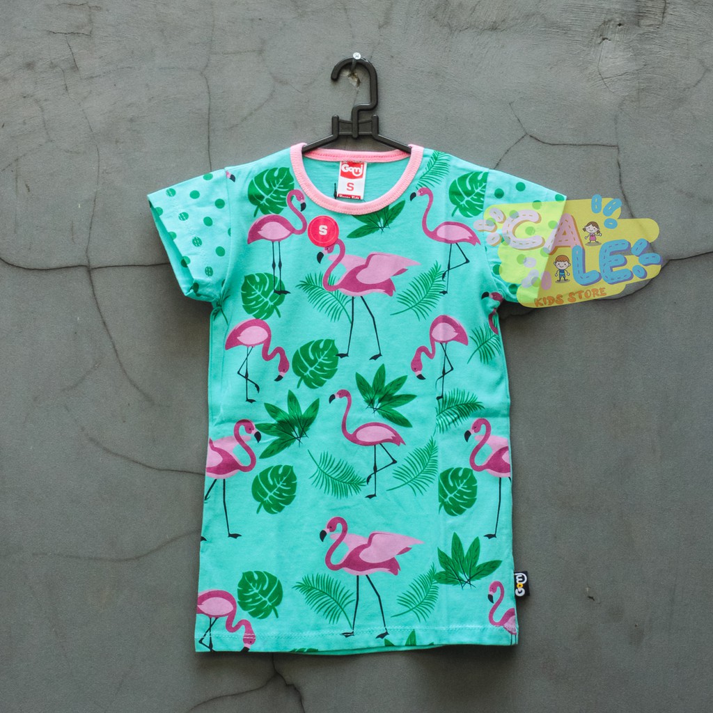 Kaos Gomi Happy Kids anak perempuan Hijau Flamingo