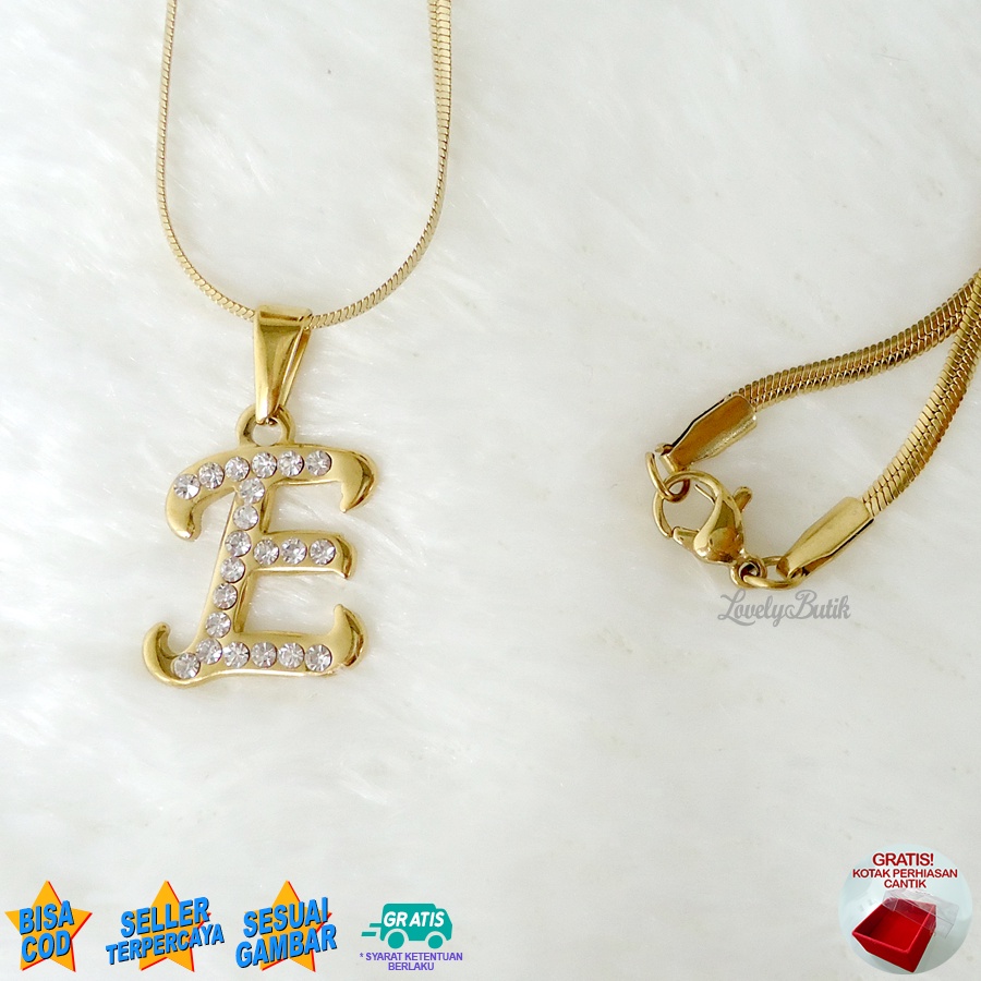 Lovelybutik - Kalung Inisial Huruf Titanium anti karat Kalung hurup Abjad Alphabet Ins E Klasik Bonus Kotak Perhiasan