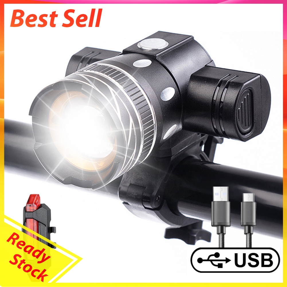 T6 LED USB Rechargeable Zoomable Bike LED 7602 Taillight 918 Headlight Set