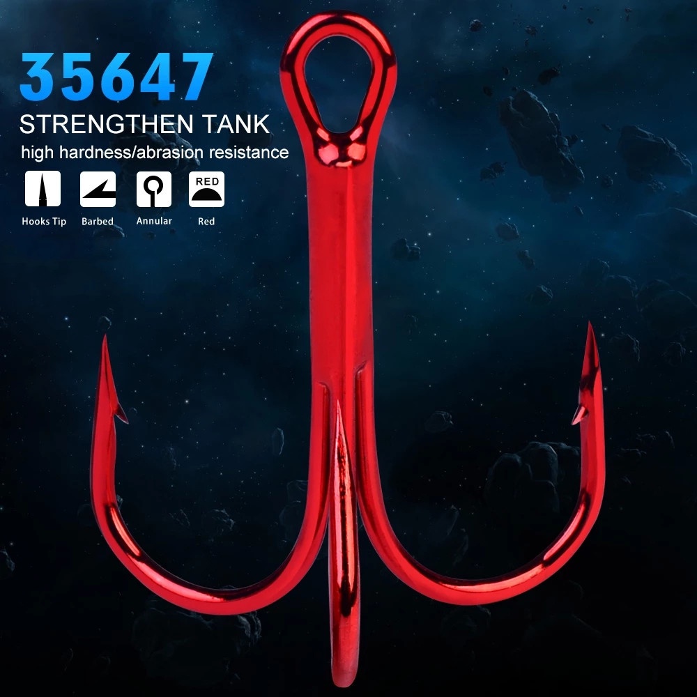 REBUY Fishing Tackle Fishing Hooks Pesca High Carbon Steel Treble Hook Bent Round Fishing Accessories For Saltwater Bass 20pcs/lot 2/4/6/8/10# Red Hooks