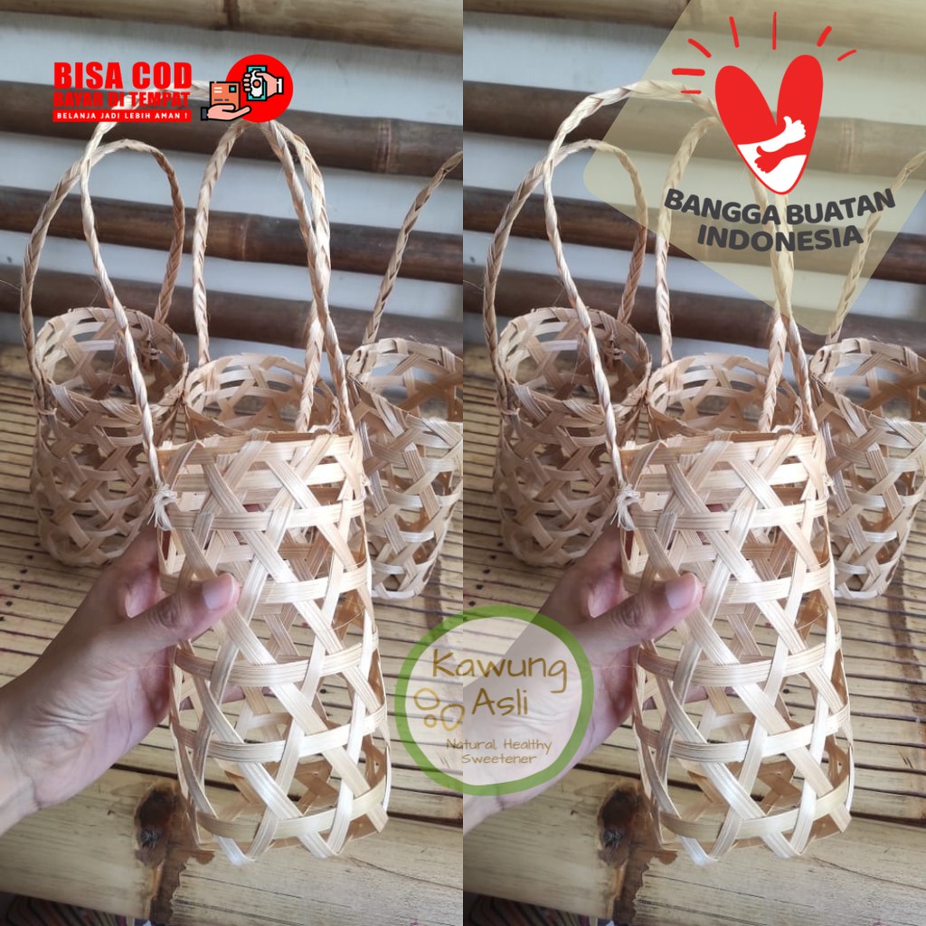 Tas Keranjang Anyaman Bambu Kemasan Untuk Botol, Hampers, Kantong Buah