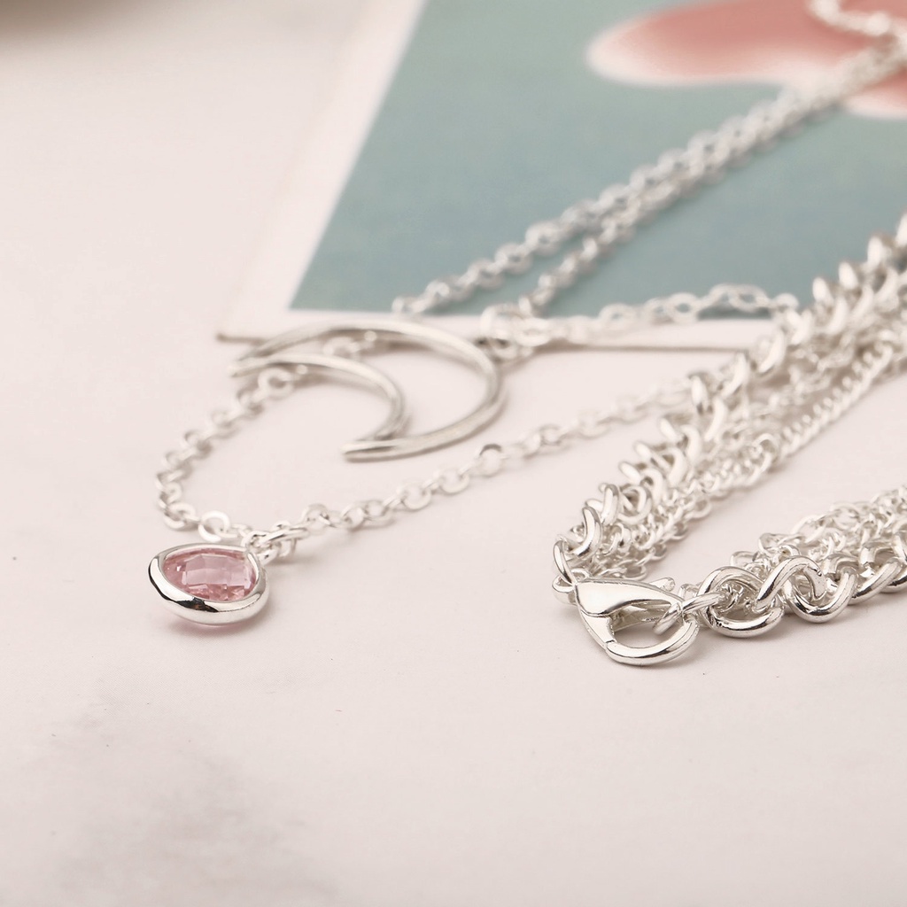 Kalung Rantai Multilayer Liontin Gembok Aksesoris Hijab Fashion Wanita Korean Style Layered Necklace Part 2-3