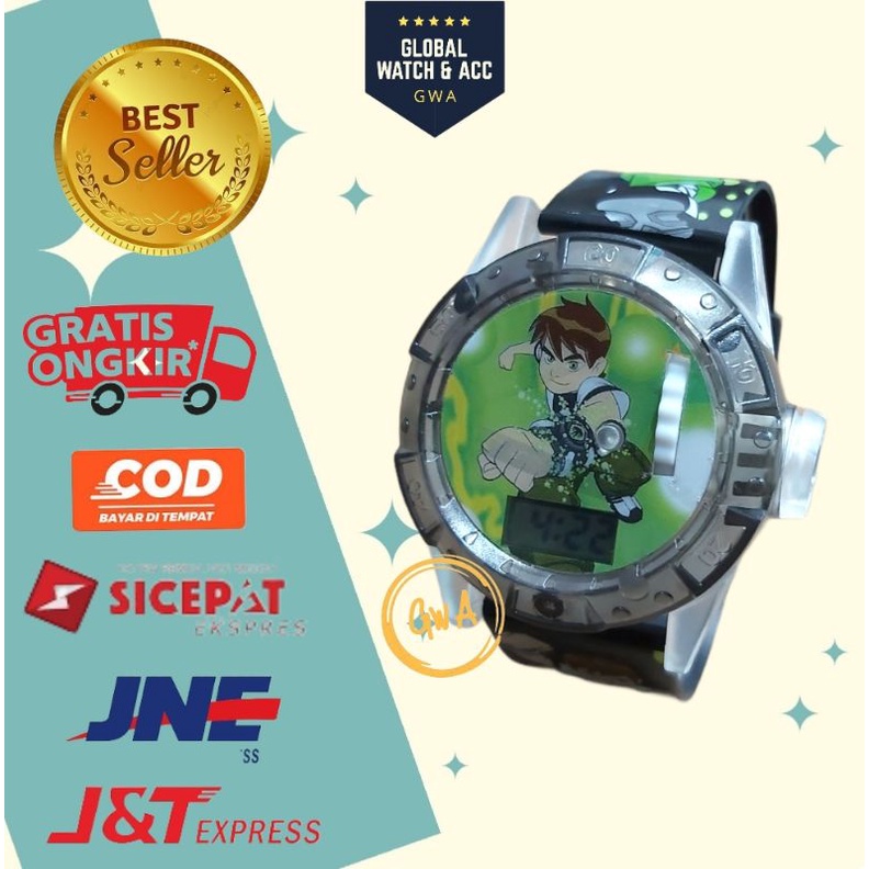 Jam tangan anak laser musik karakter Ben 10