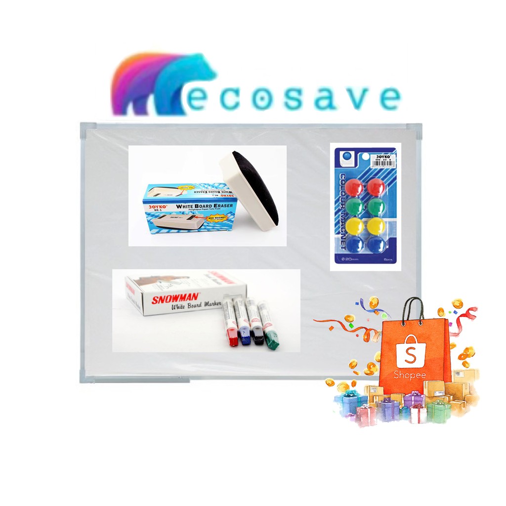 

PAKET Komplit 40 x 60 Papan Tulis Murah Whiteboard EcoSave Magnetik - EcoSave Paket 3