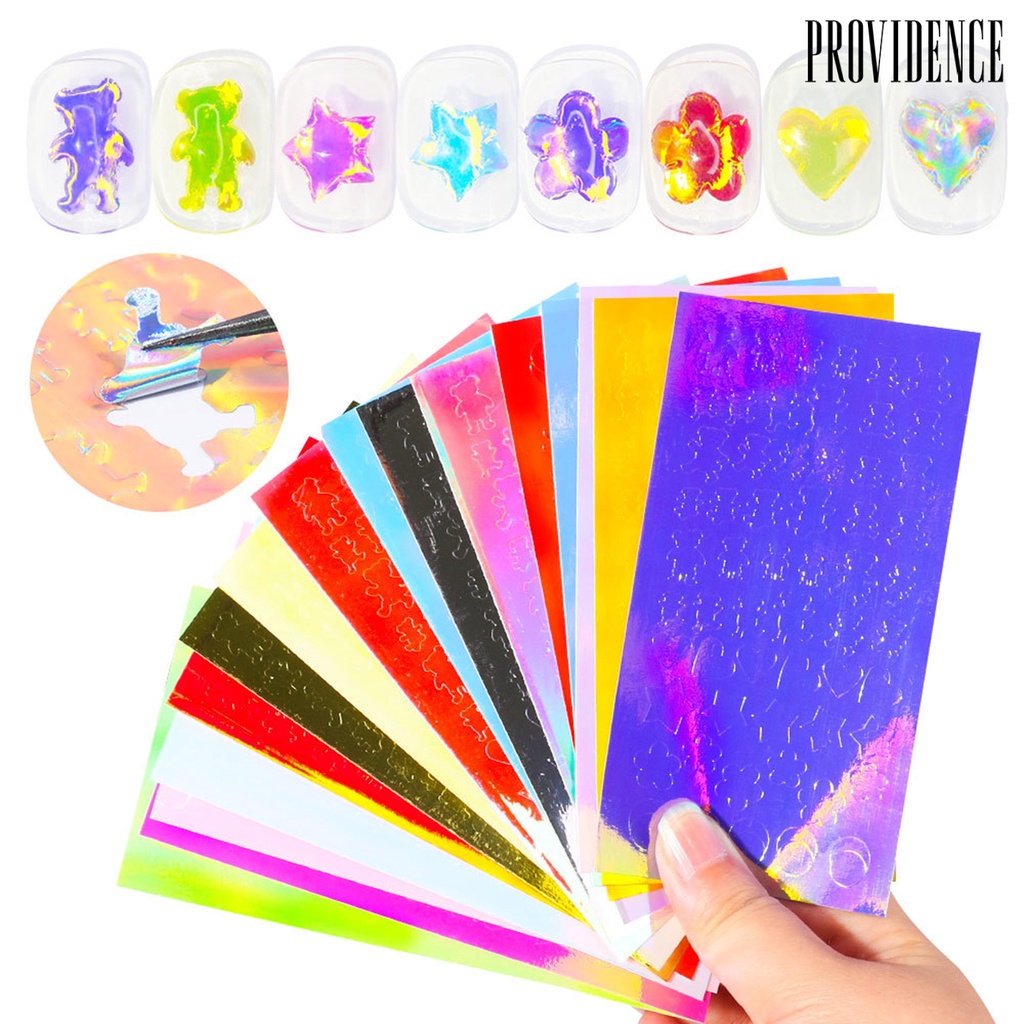 Providence 16pcs / Set Stiker Kuku Motif Aurora Warna-Warni Untuk Nail Art / Manicure Wanita