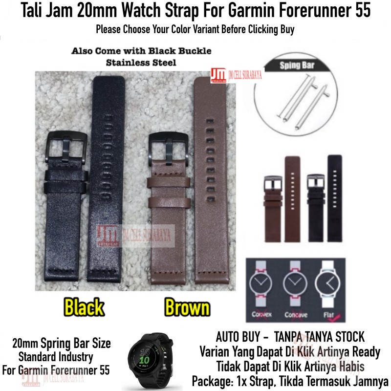 Tali Jam 20mm Watch Strap Garmin Forerunner 55 - Modern Leather Black Buckle