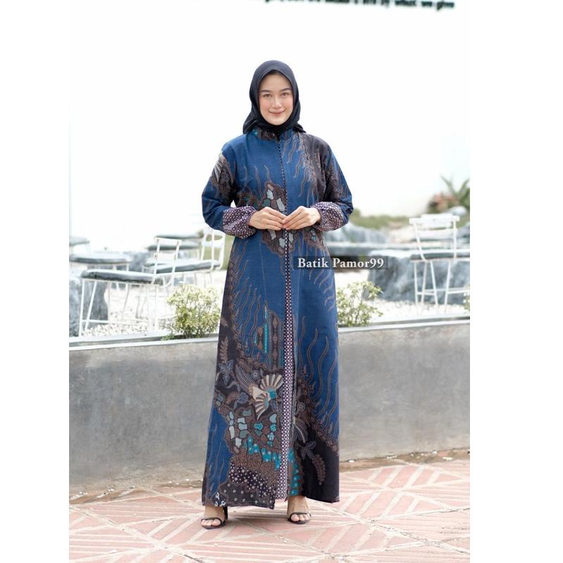 Keluaran Terbaru.. Jerry Store Baju Gamis Dress Batik Wanita Perempuan Dewasa Muslimah Lengan Panjan