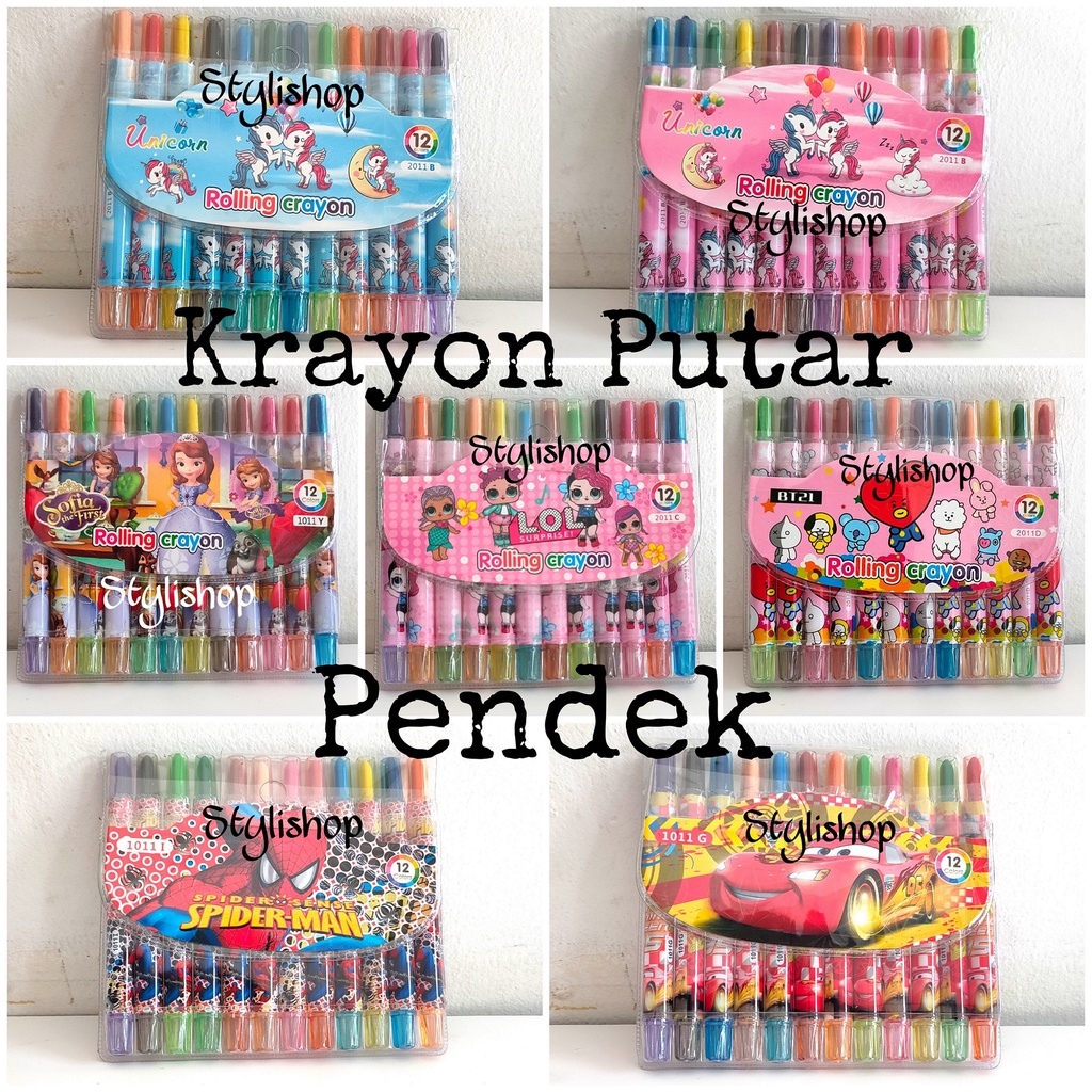 

(PENDEK) Krayon Putar Motif Fancy 12 Warna, 12 Color Mini Twist Crayon Oil Pastel