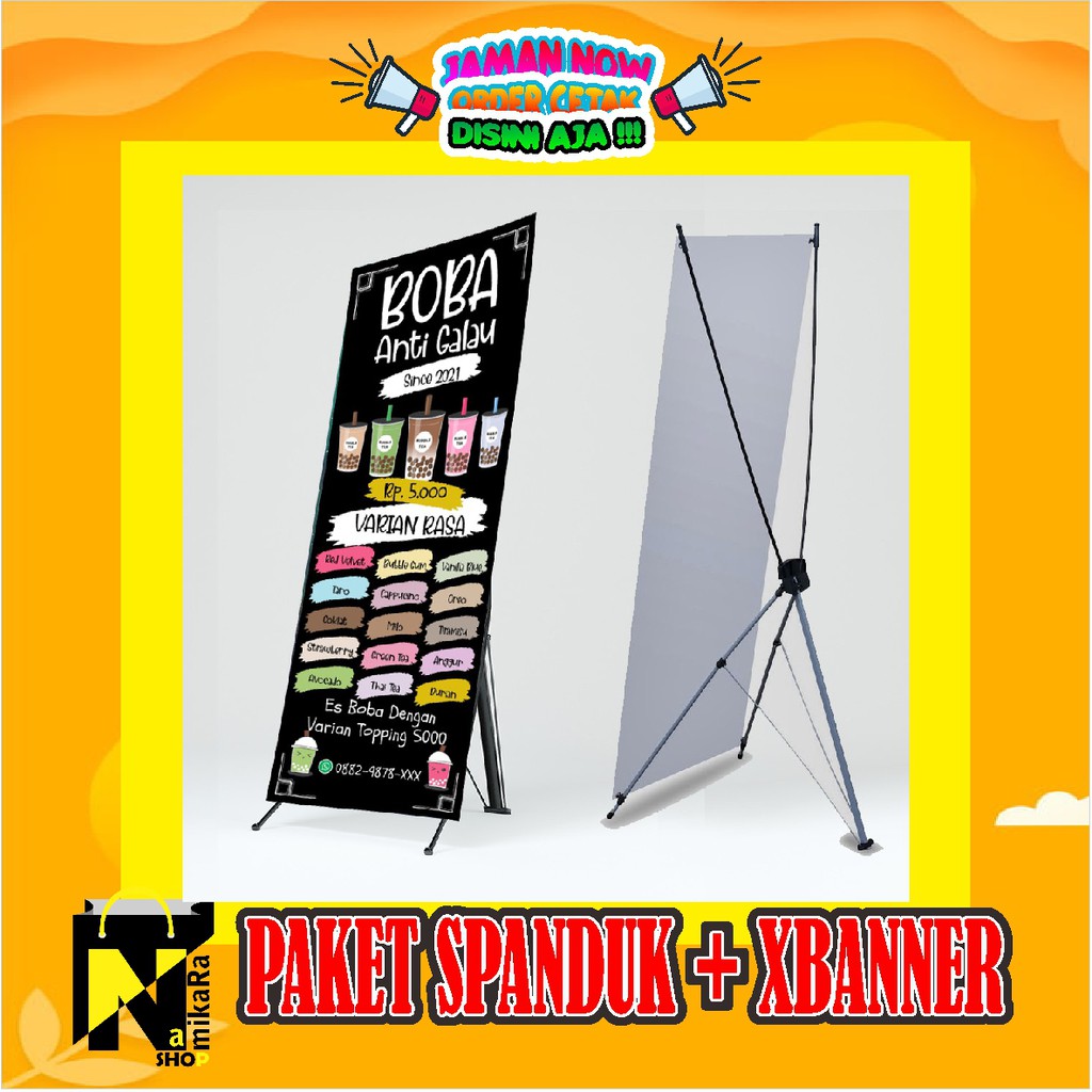 CETAK STAND BANNER / X BANNER / PAKET SPANDUK+KAKI / TIANG SPANDUK ukuran 160cmx60cm