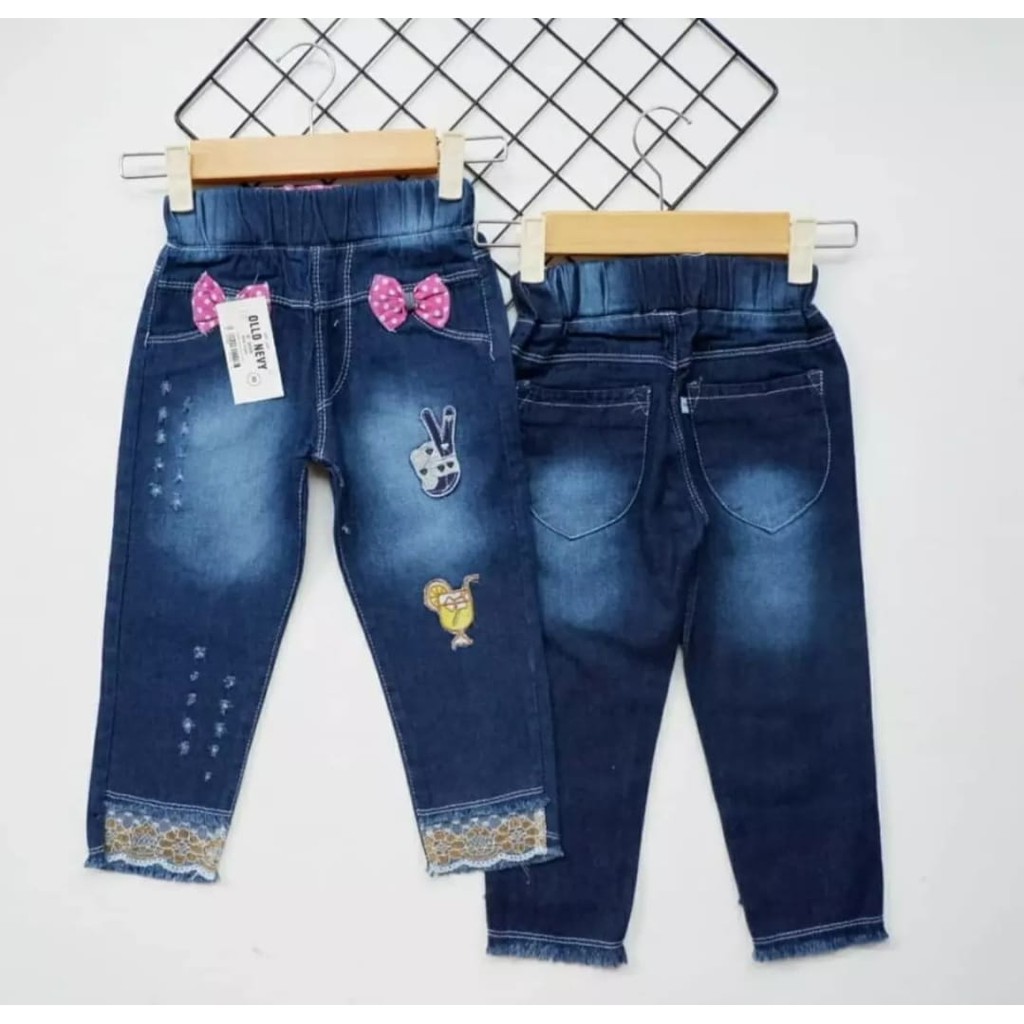 JEANS ANAK PEREMPUAN CELANA JEANS PENSIL RENDA 1-6 TAHUN