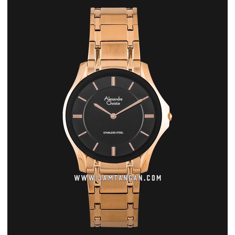 Alexandre Christie AC 8605 MH BRGBA Black Dial Rose Gold Stainless Steel Strap