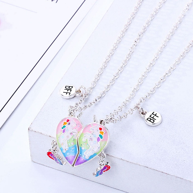 2pcs / Set Kalung Rantai Magnet Dengan Liontin Unicorn Warna-Warni Untuk Sahabat