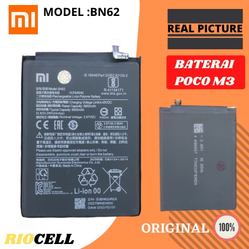 Baterai Xiaomi Poco M3 / Batre BN62 Xiaomi Poco M3 Original 100%