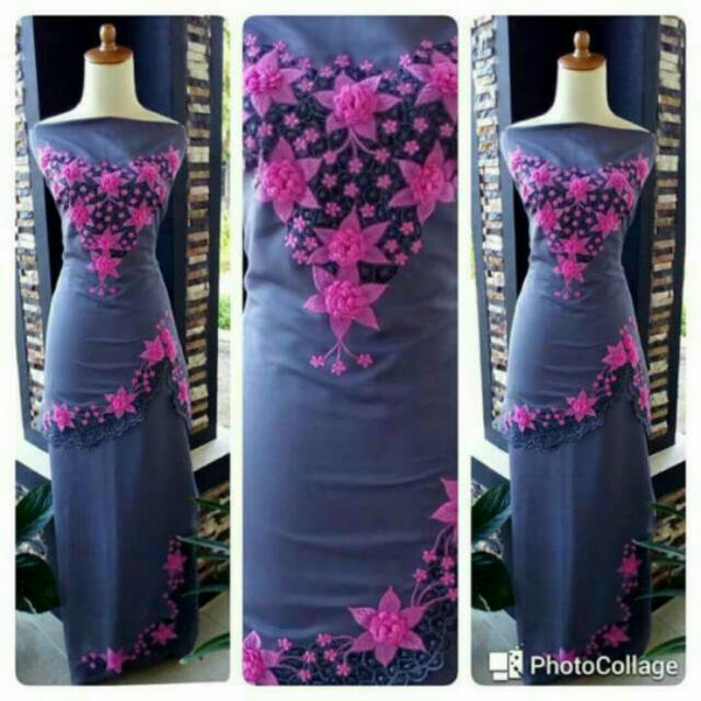 Bahan Baju Kurung Bordir Manual Motif Bordir Bunga Timbul