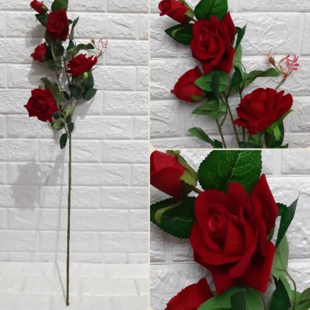 SHOPEE MALL BUNGA HIAS MAWAR MERAH BELUDRU ARTIFICIAL TP87-D8K5