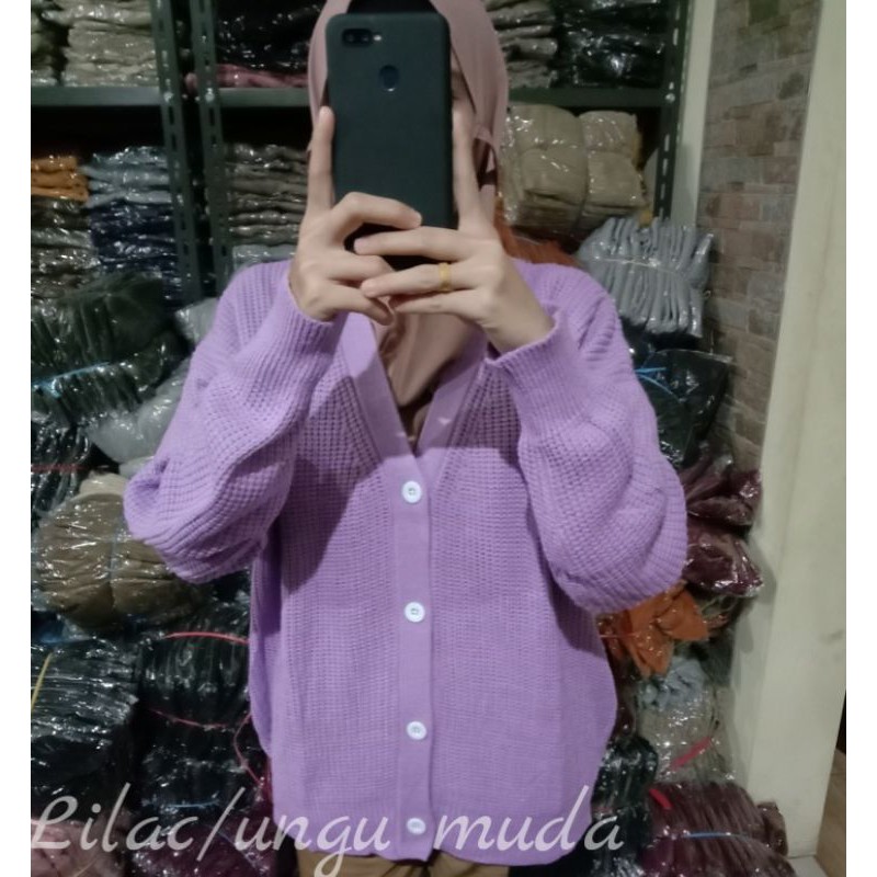 CARDIGAN RAJUT CARRA PREMIUM 7 GATE BAHAN TEBAL-Lilac