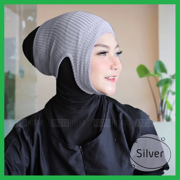 ✅ Ciput Anti Budeg Bahan Rajut PE / Dalaman Hijab / Inner Kerudung Anbud Motif Salur Zigzag Hitam