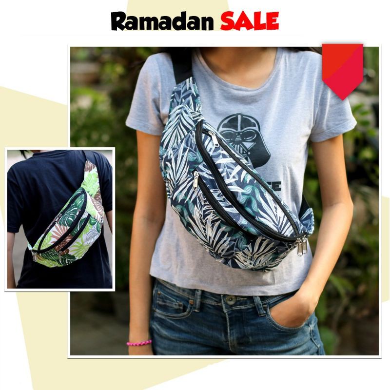 Waistbag Kanvas Besar / Tas Kanvas / Totebag Kanvas (3Kantong/3Resleting)