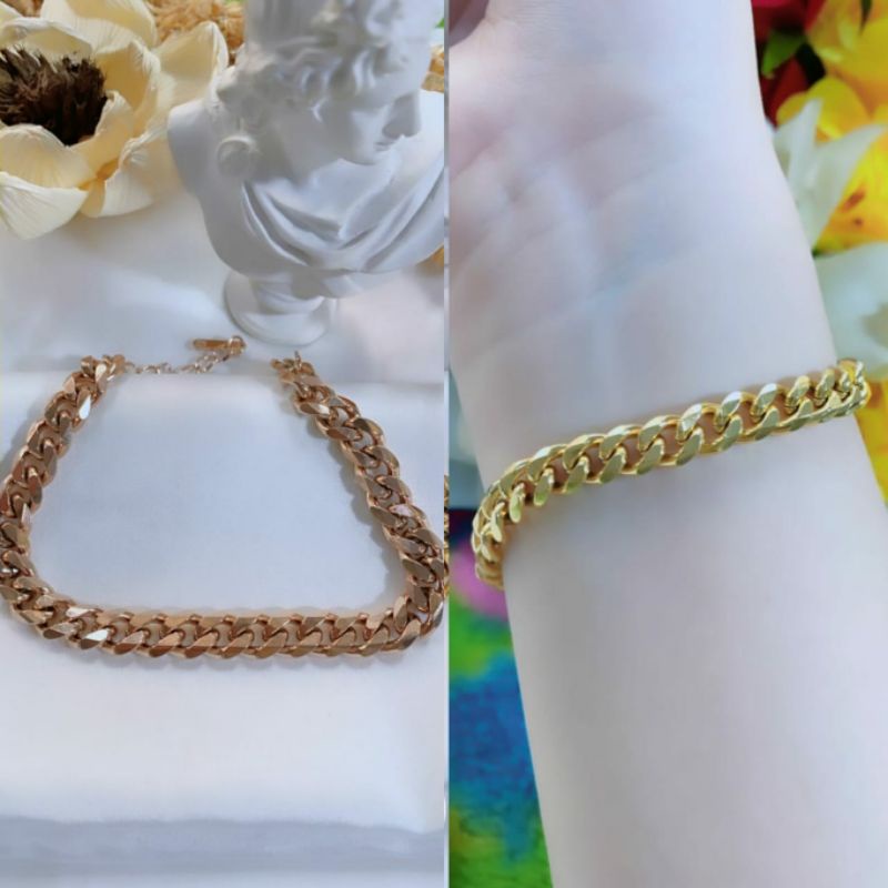 Gelang Pria Wanita Rantai Baja Titanium Stainless Steel Anti Karat N29092102