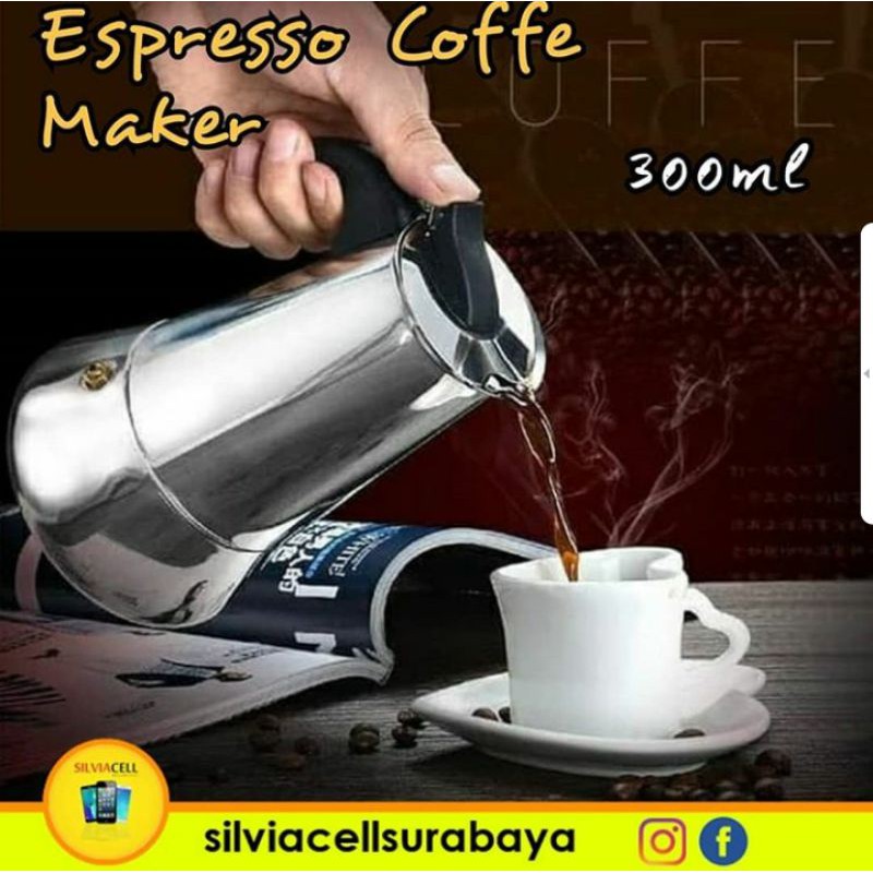 

Espresso Coffee Maker 300ml Teko Kopi Moka Pot Stainless 6 cup cafe