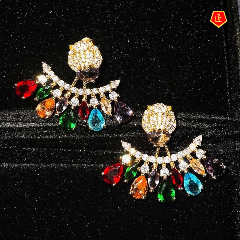 [Ready Stock]Women's Luxurious and Personalized Colorful Gem Stud Earrings