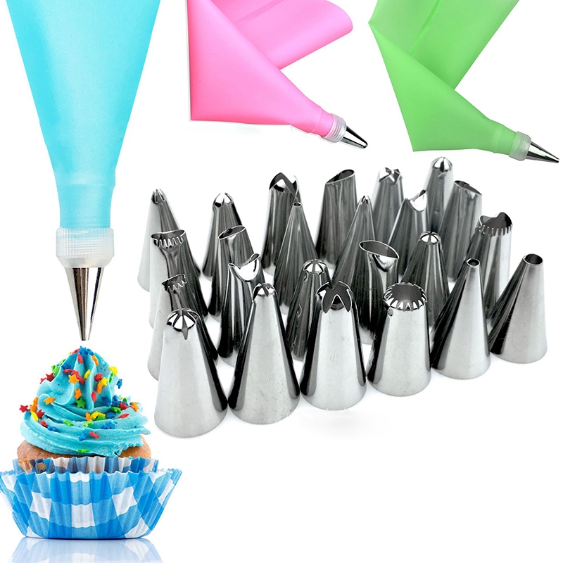 8 /12 /16 /16Pcs Icing Piping Nozzle Tips Dengan Converter Silikon Pastry Bag Dekorasi Kue Dapur DIY Alat Baking