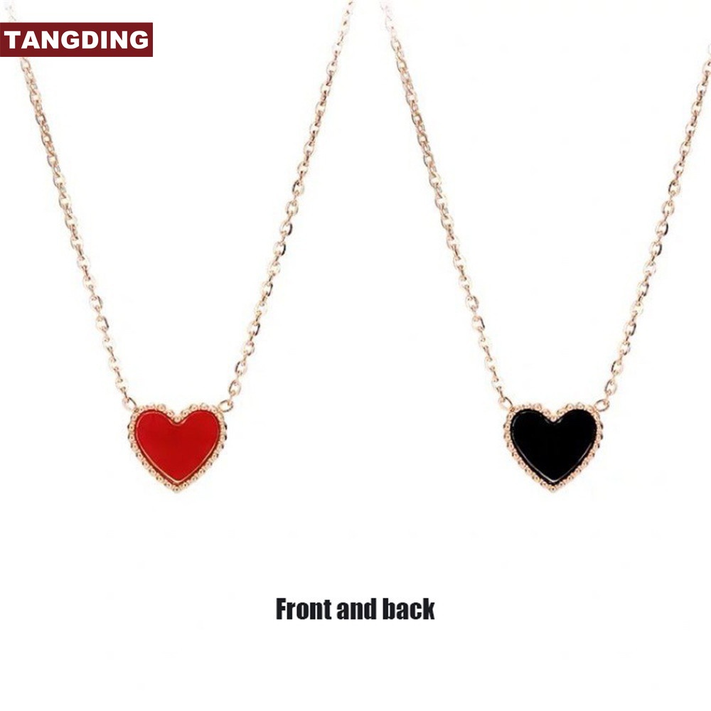 【COD Tangding】Kalung Rantai Klavikula Bentuk Hati Dua Sisi Bahan Titanium Steel Warna Rose Gold Gaya Korea Untuk Wanita