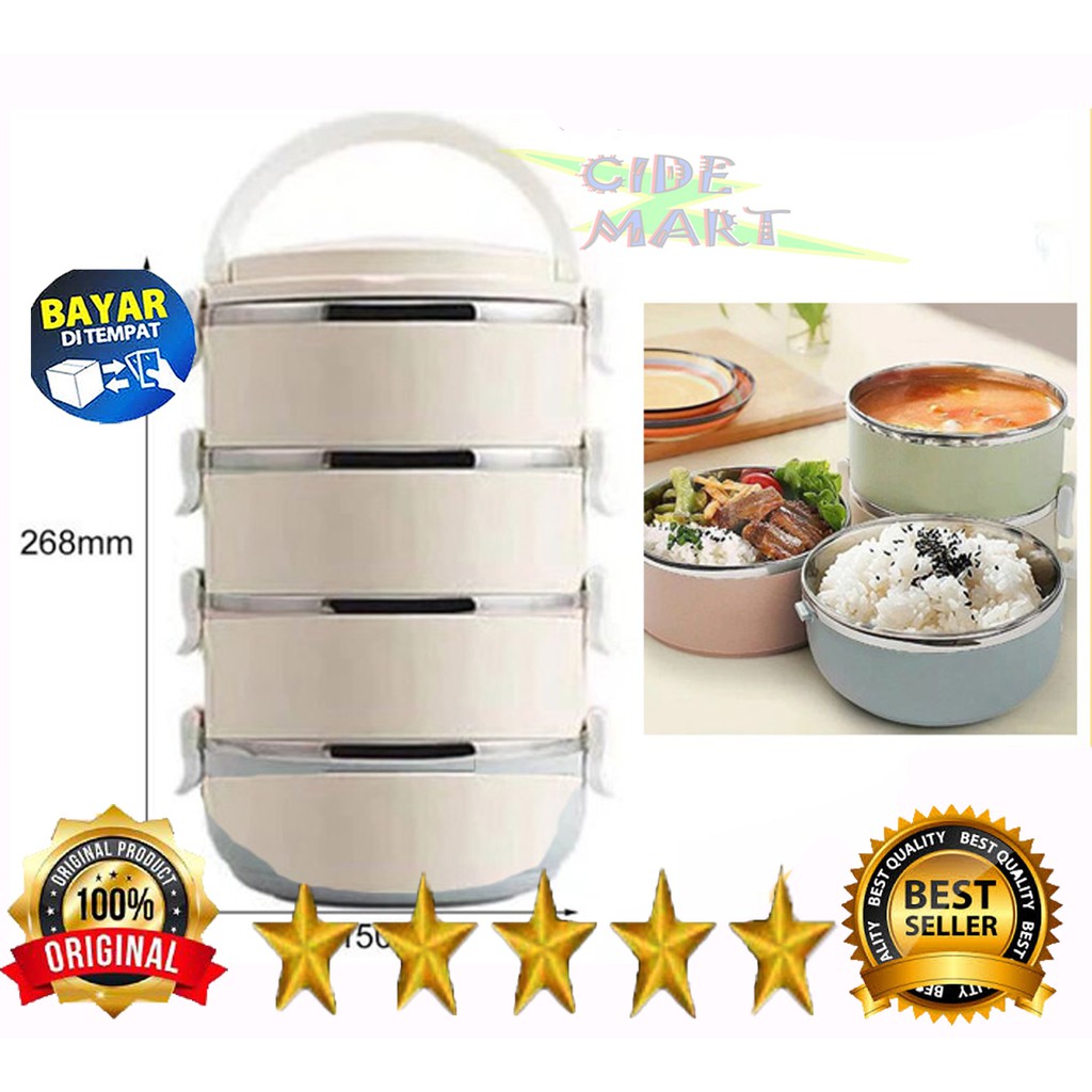 [BISA COD] LUNCH BOX STAINLESS STELL 4 LAYER / RANTANG MAKAN 4 SUSUN SERBAGUNA STAINLESS STEEL