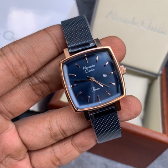 Jam Tangan Wanita Alexandre Christie AC 2849 LD BURBU BlUE Rosegold Stainlees Original