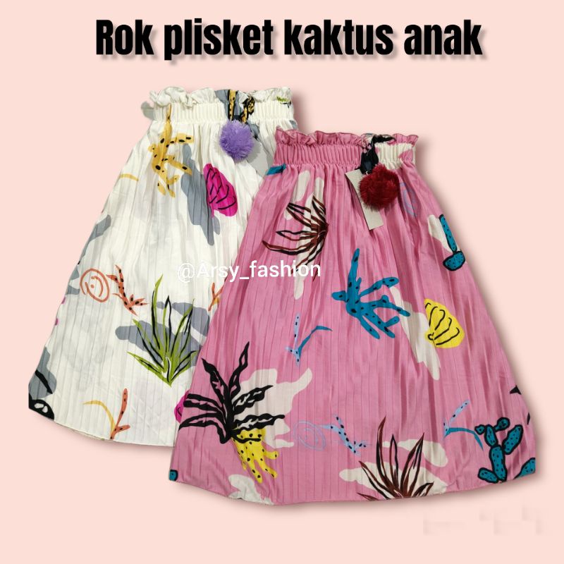 (3-8 th) Rok plisket anak pom motif kaktus / Rok anak perempuan