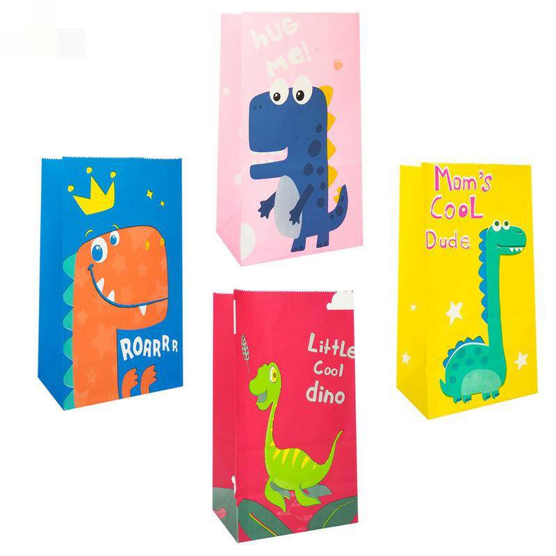 8 pcs Tas Hadiah Kraft Bertema Dinosaurus untuk Dekorasi Pesta Ulang Tahun