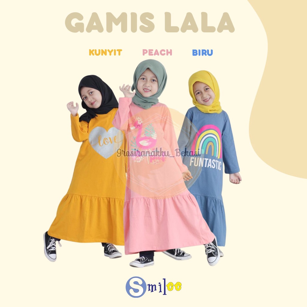 Gamis Kaos Anak Lala Mix Warna Size 2-8Thn Free Masker