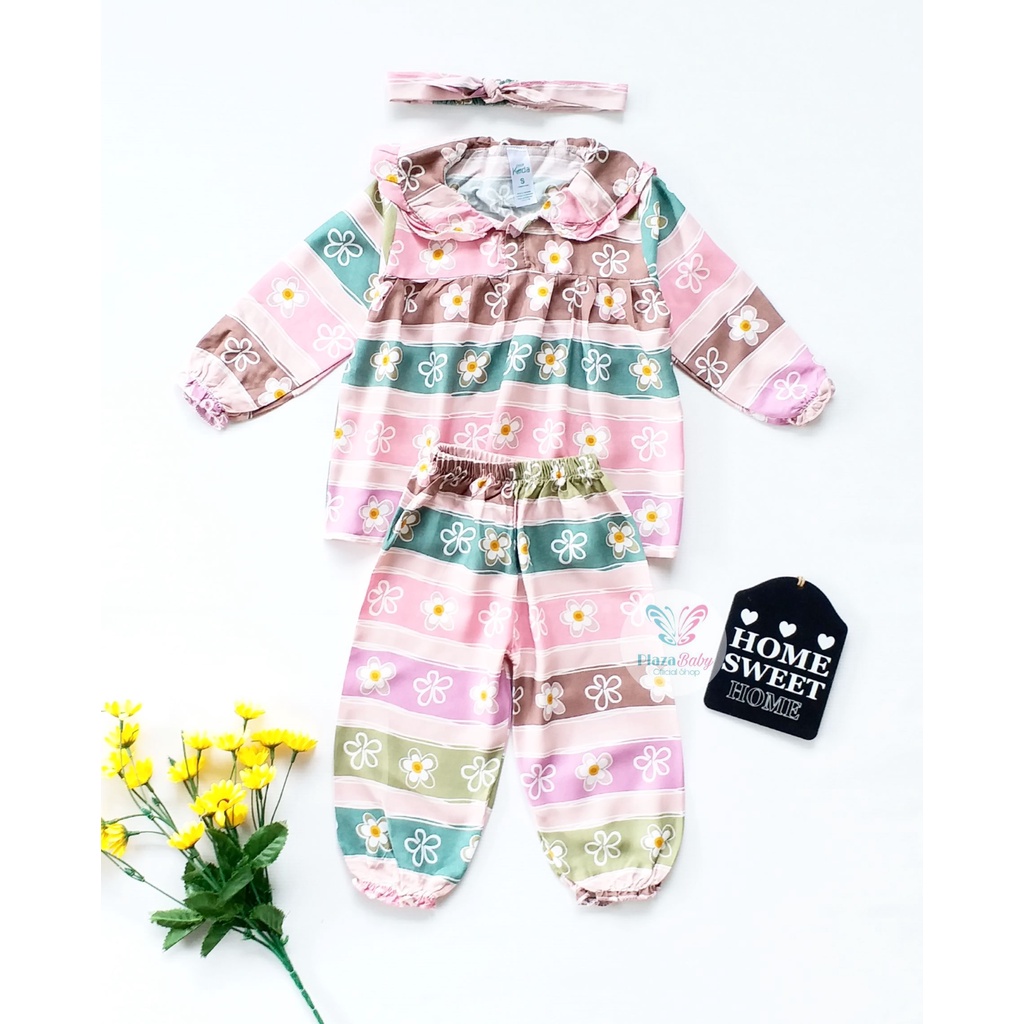 Plazababyku MX CHERYL RAYON setelan bayi motif bunga yang lucu free ikat headband