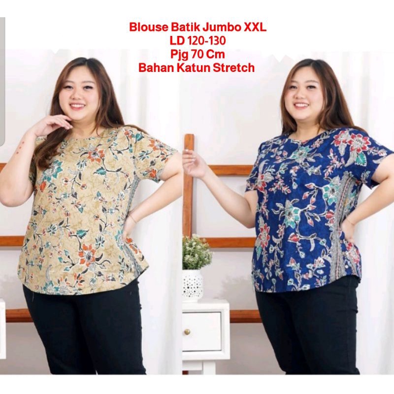 Baju Blouse Batik Jumbo XXL/Batik Atasan  Wanita Katun Stretch Big Size