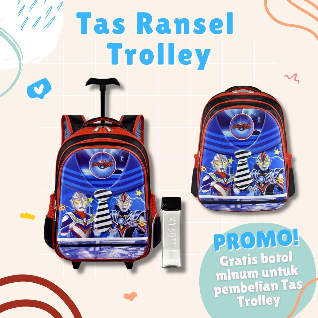 (RF) Tas Ransel 1216 &amp; 1218 Trolly Boys 16 Inch Tas Anak Cowok Cartoon (Batman,Spiderman,Ultraman,&amp;Captain)