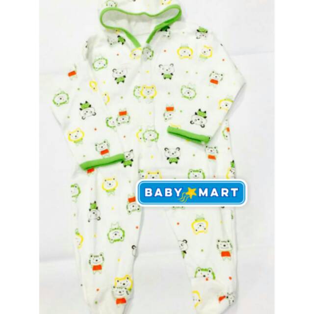 Jumper katun jumpsuit bayi newborn tutup kepala dan tutup kaki